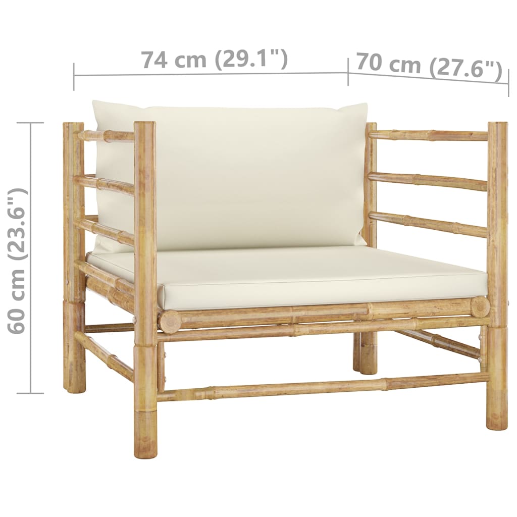 5 Piece Garden Lounge Set with Cream Colored Cushions Bamboo