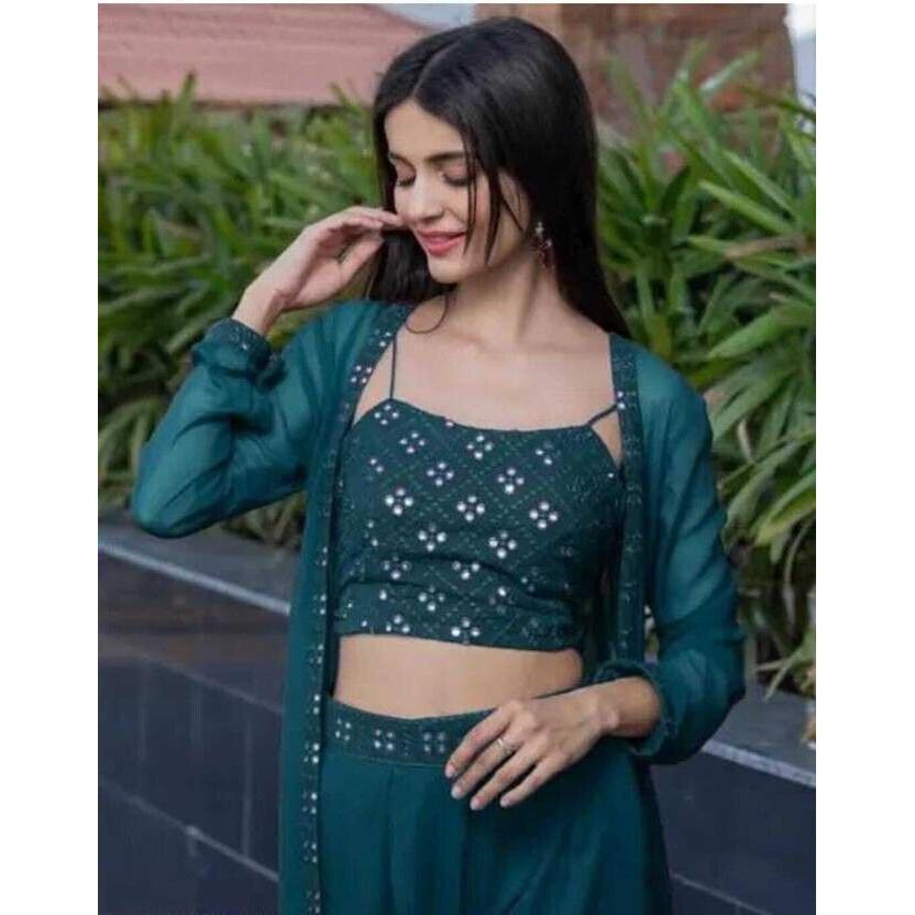 Women Georgette Ethnic Top Palazzo Ethnic Jacket Set Indian Pakistani Party Wear VF-20161a