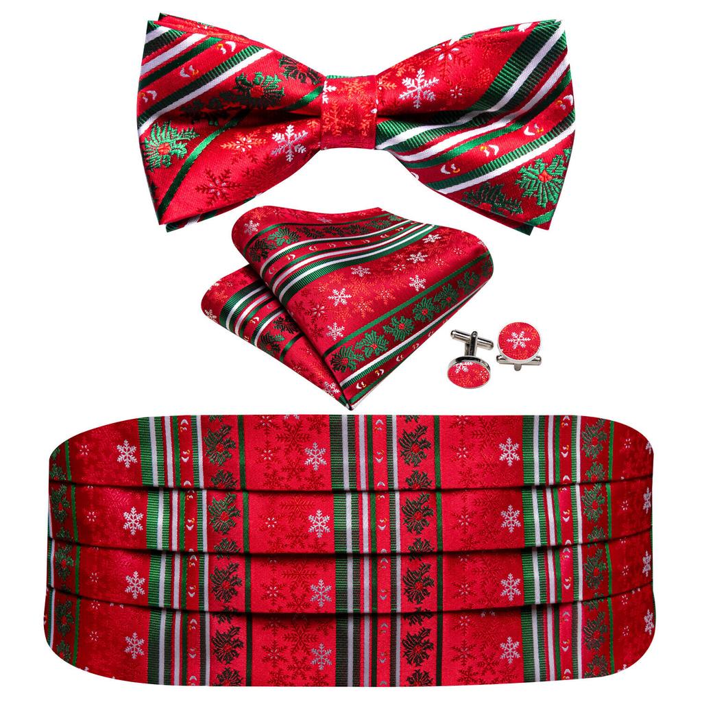 Barry.Wang Mens Cummerbund Belt and Bowtie Set Silk Pre Bow Tie Hanky Cufflink Set