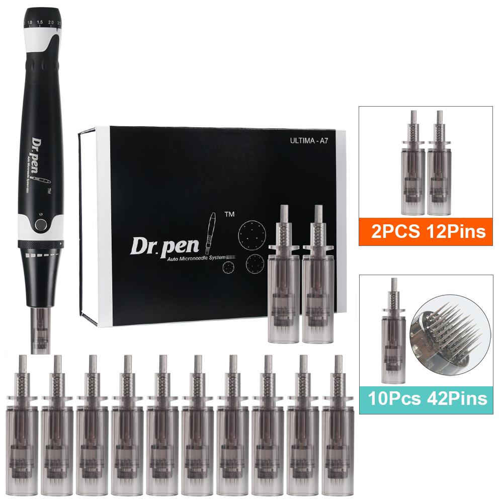 Доктор. Ручка A7 Профессиональная ручка с микроиглами с 12 шт. картриджами Derma Rolling Микроигольная терапевтическая система Уход за кожей Инструмент для красоты