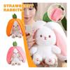 18cm Creative Funny Doll Carrot Bunny Stuffed Soft Plush Toy Bunny Hidden In Strawberry Bag Toys for Kids Girls Birthday Gift