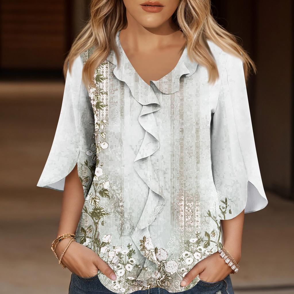 Рубашки с рукавом 3/4 для женщин, милые топы, футболки с рисунком, блузки, повседневные базовые топы больших размеров, пуловеры