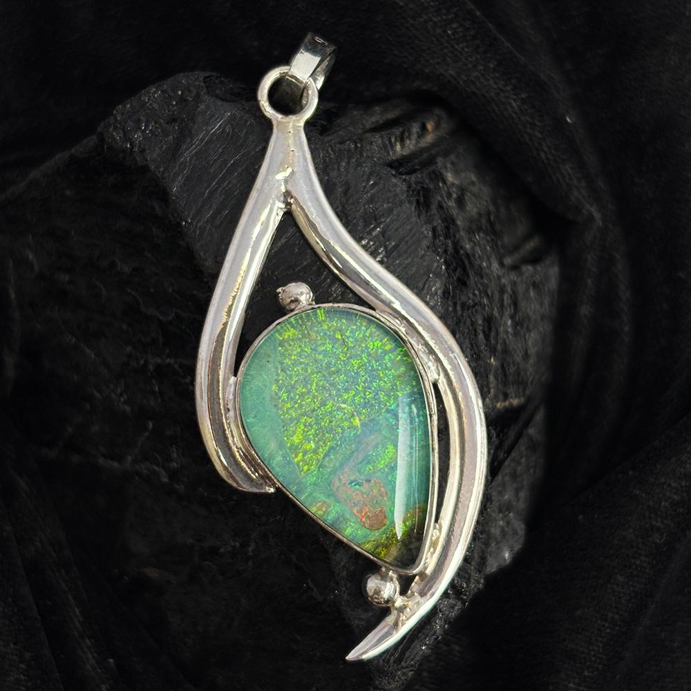 925 Sterling Silver CERTIFIED 39 Ct Natural Opal Pear Pendant For Birthday Gift
