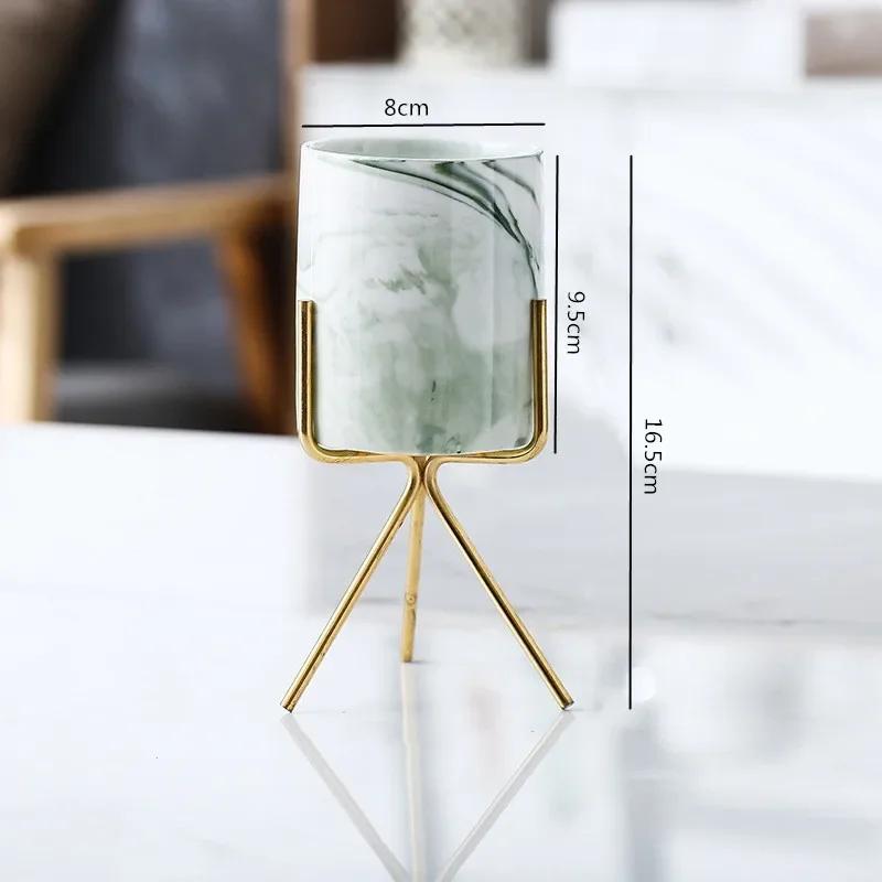 Скандинавская керамическая железная художественная мраморная ваза с узором розовое золото зеленый настольный цветочный горшок для домашнего офиса вазы декоративный суккулентный цветочный горшок