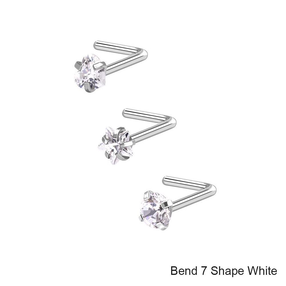 3 шт./компл., нержавеющая сталь, циркон, шпилька для носа, звезда, прямоугольный титановый стальной набор для носа, ювелирные изделия для пирсинга