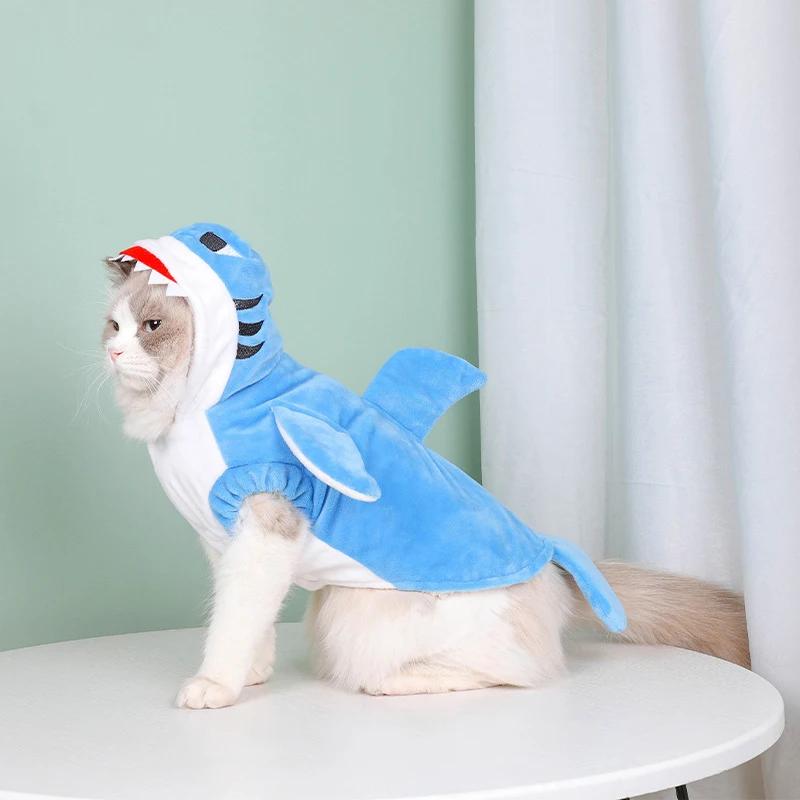 Halloween Dog Costumes Winter Dog Clothes Funny Shark Costume Warm Fleece Puppy Pet Coat Jacket Clothing For Small Dogs Cats