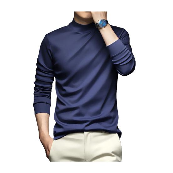 Весна Осень Мужской Топ Защита Шеи Полувысокий Воротник Slim Fit Эластичный Длинные Рукава Пуловер Базовый Свитшот Для Дома Спортивный Тренажерный Зал Уличная Одежда