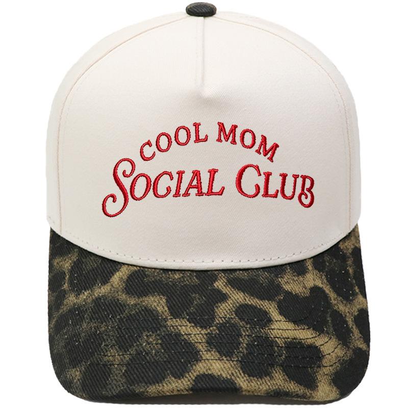 COOL MOM Social Club Truck Driver Hat Embroidered Vintage Leopard Color Matching Baseball Cap Female