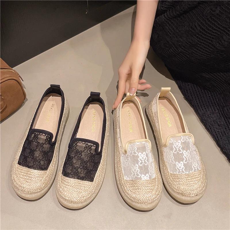 Женская соломенная плетеная обувь на плоской подошве, сетчатый верх, плетение, обувь слипоны, женская повседневная обувь для платья, дышащая, модная, zapatillas de mujer