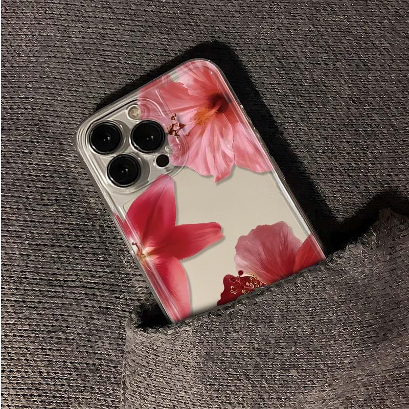 Чехол на весь экран с красным цветком для iPhone 16 15 14 13 12 11 Pro Max XR XS MAX 7 8 PLUS MINI INS Прозрачный противоударный чехол