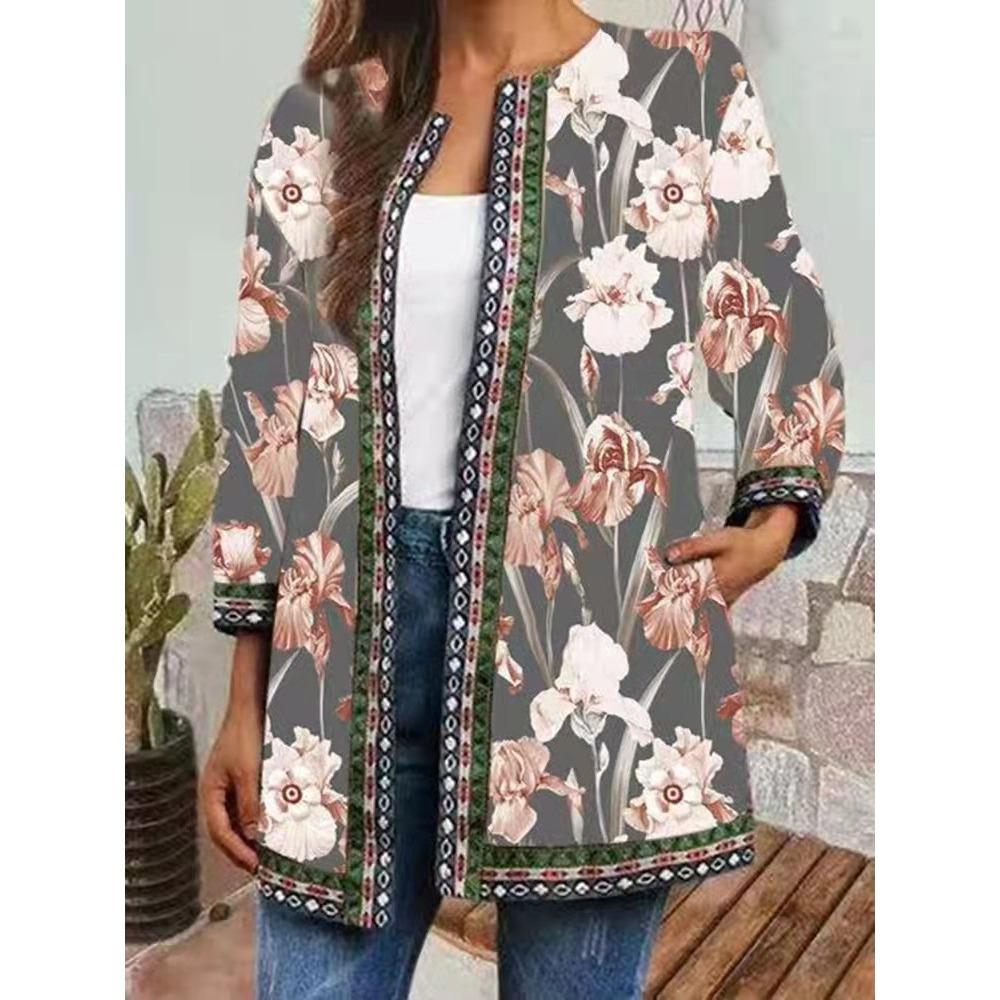 GMXIA Осень-зима винтажный этнический стиль принт большой размер куртка кардиган женская одежда