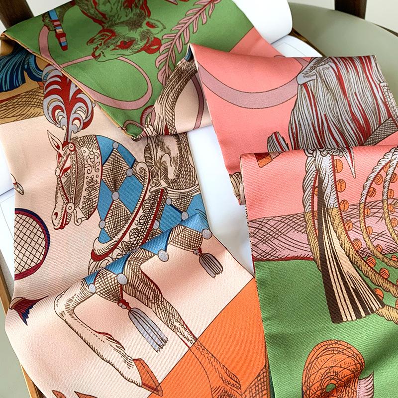 Тонкий и узкий шелковый шарф в стиле ретро, ​​женский декоративный остроконечный шарф, сумка-перевязка, пояс для волос, лента, шарф
