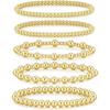 Gold Color Bracelets for Women, 14K Gold Plated Beaded Bracelets Gold Strand Bead Ball Bracelet Stack Set Adjustable Bracelet Set Jewelry for Gifts