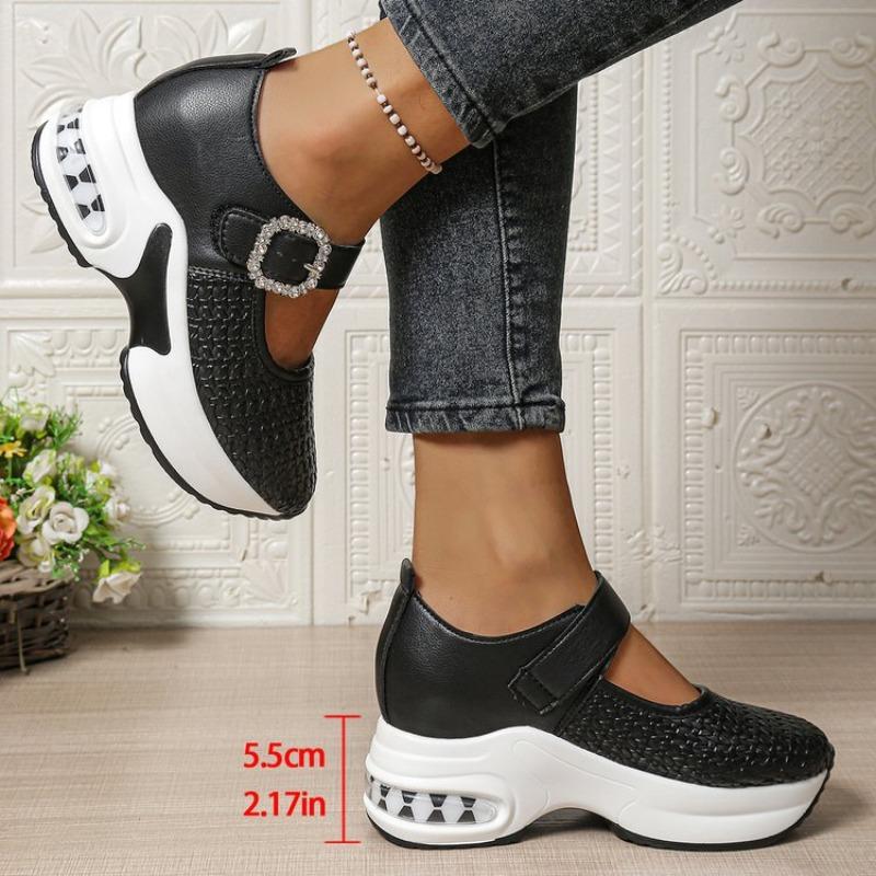Женские туфли-слипоны большого размера на платформе с отделкой стразами, новинка осени, европейско-американский стиль, туфли-клинья с ремешком и пряжкой