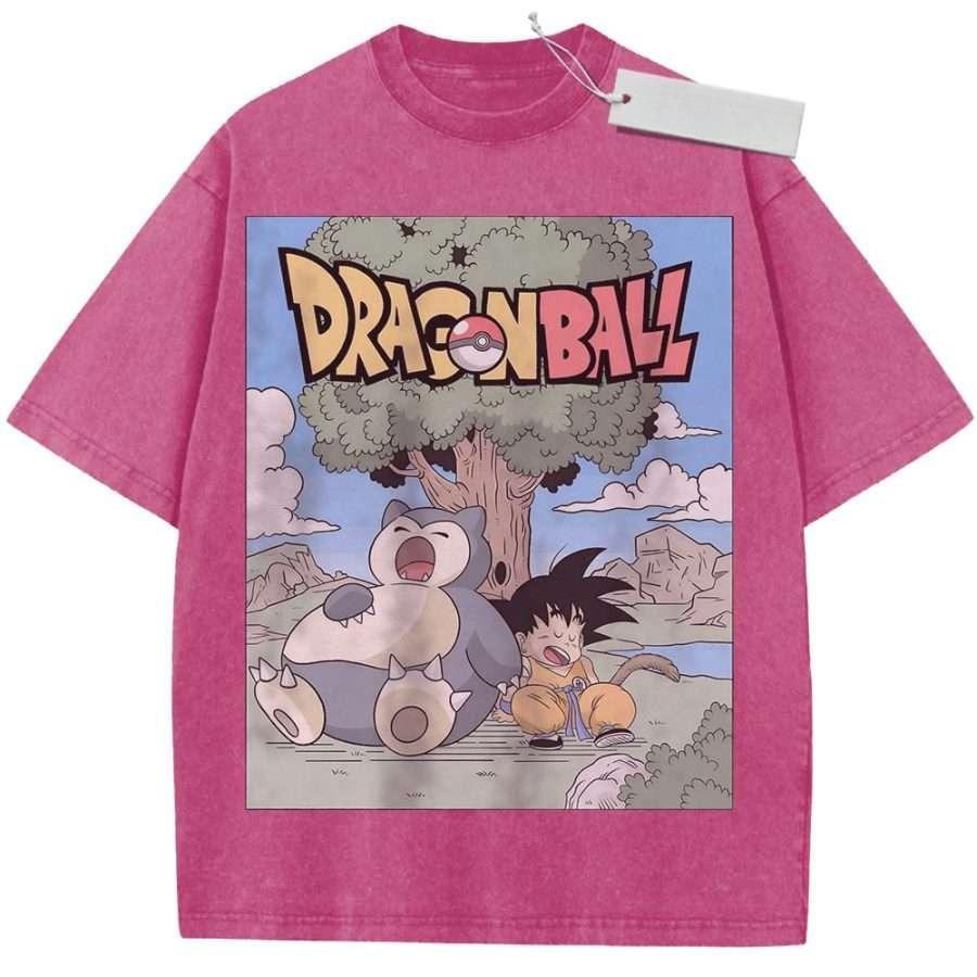 Vintage Washed Dragon Ball Goku TShirt Anime Cartoon Graphic Loose Fit Tee for Casual Streetwear Daily Campus Wear