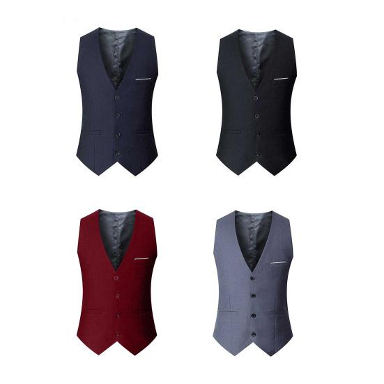 Мужской жилет с V-образным вырезом без рукавов, однобортный, облегающий деловой жилет, однотонный, формальный жилет для вечернего платья