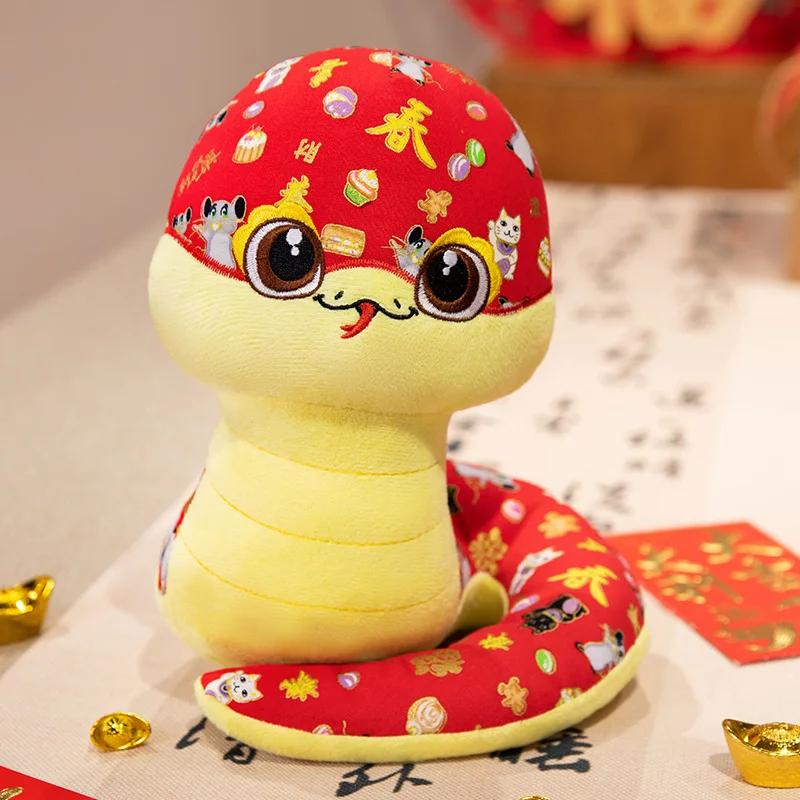 Талисман года змеи, плюшевая кукла, мультяшная плюшевая игрушка «Счастливый знак зодиака змея», украшение на китайский Новый год 2025, новогодние подарки