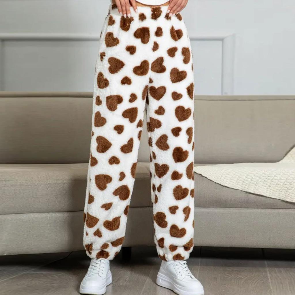 Женские брюки с бархатной подкладкой на осень-зиму, повседневные брюки, милые принтованные брюки для девочек