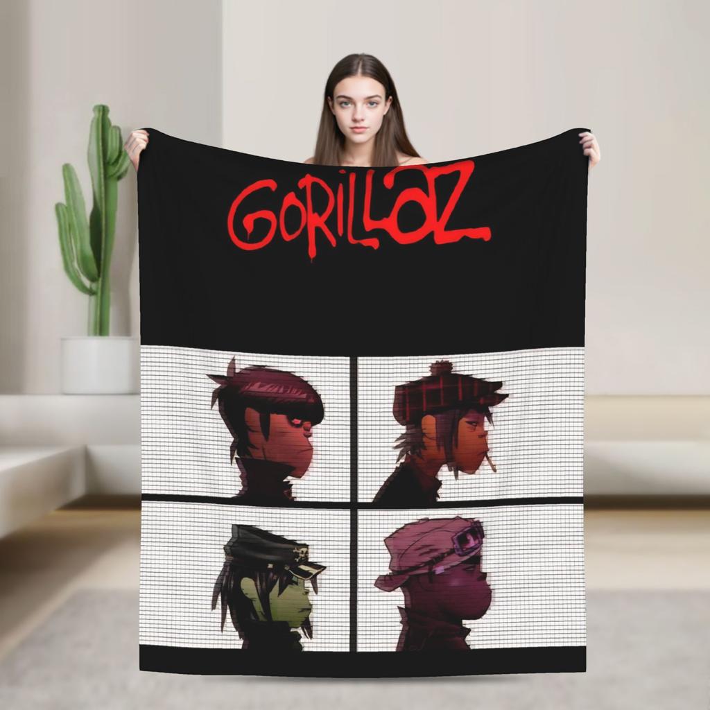 Музыкальная группа Gorillaz Пледы Punk Rock Теплые с принтом Плюшевые пледы для домашнего декора Путешествий Фланелевые покрывала Покрывала для кровати