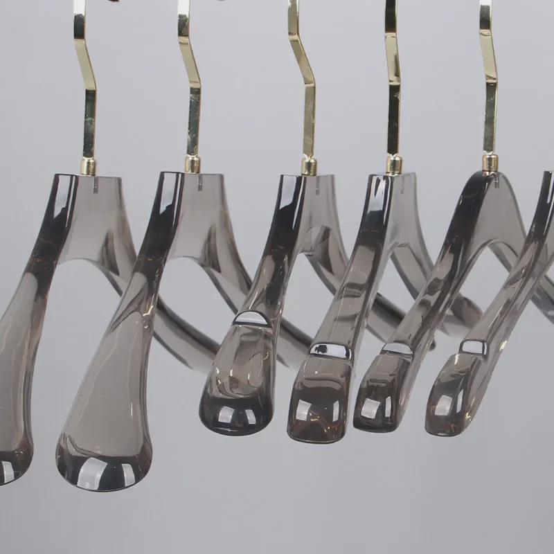 High-end Smoky Gray Transparent Non-Slip Hanger with Gold Flat Hook and Trouser Clip for Women's and Men's Clothing