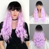 MISS WIG Grey Wig Long Wavy Wig with Bangs Synthetic Fiber Long Water Wave Wig for Women Daily Wear