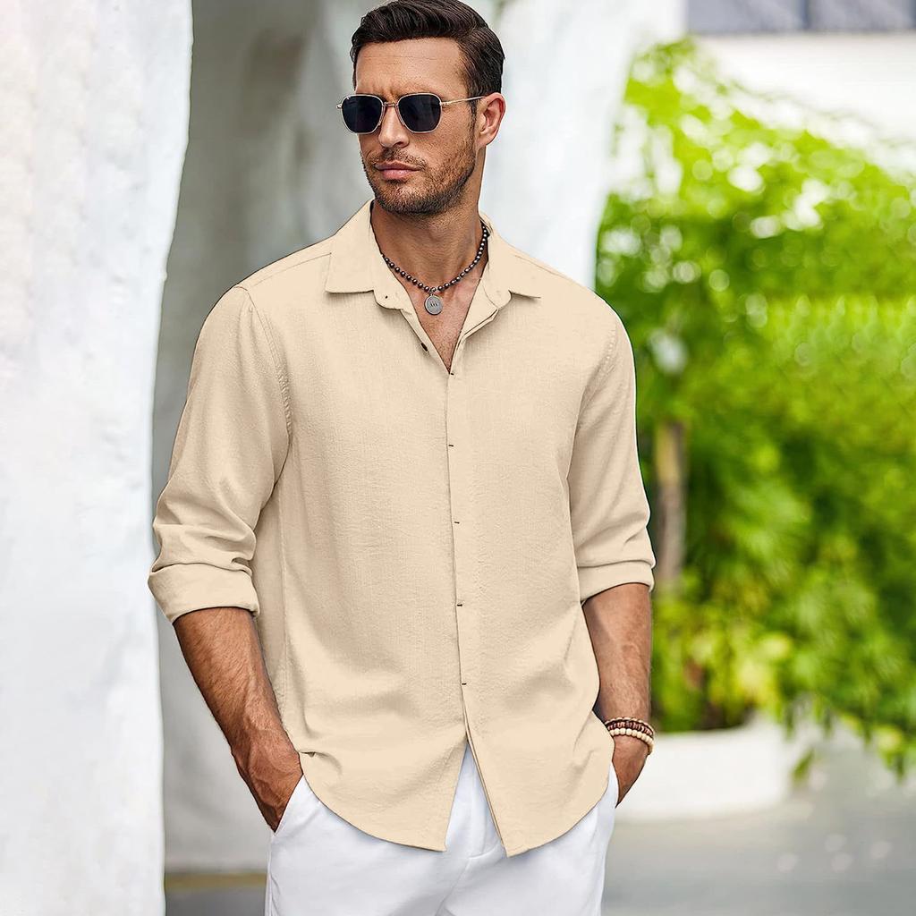 Men's Solid Color Lapel Shirt Casual Loose Fashion Cardigan Top