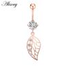 Alisouy 1pc Surgical Steel Crystal Zircon Flower Heart Leaf Bow-knot Dangle Button Navel Piercing Ring Belly Ring Body Jewelry
