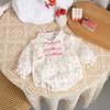 Spring Autumn Floral Princess Romper - Long Sleeve Korean Style Bodysuit for Baby Girls