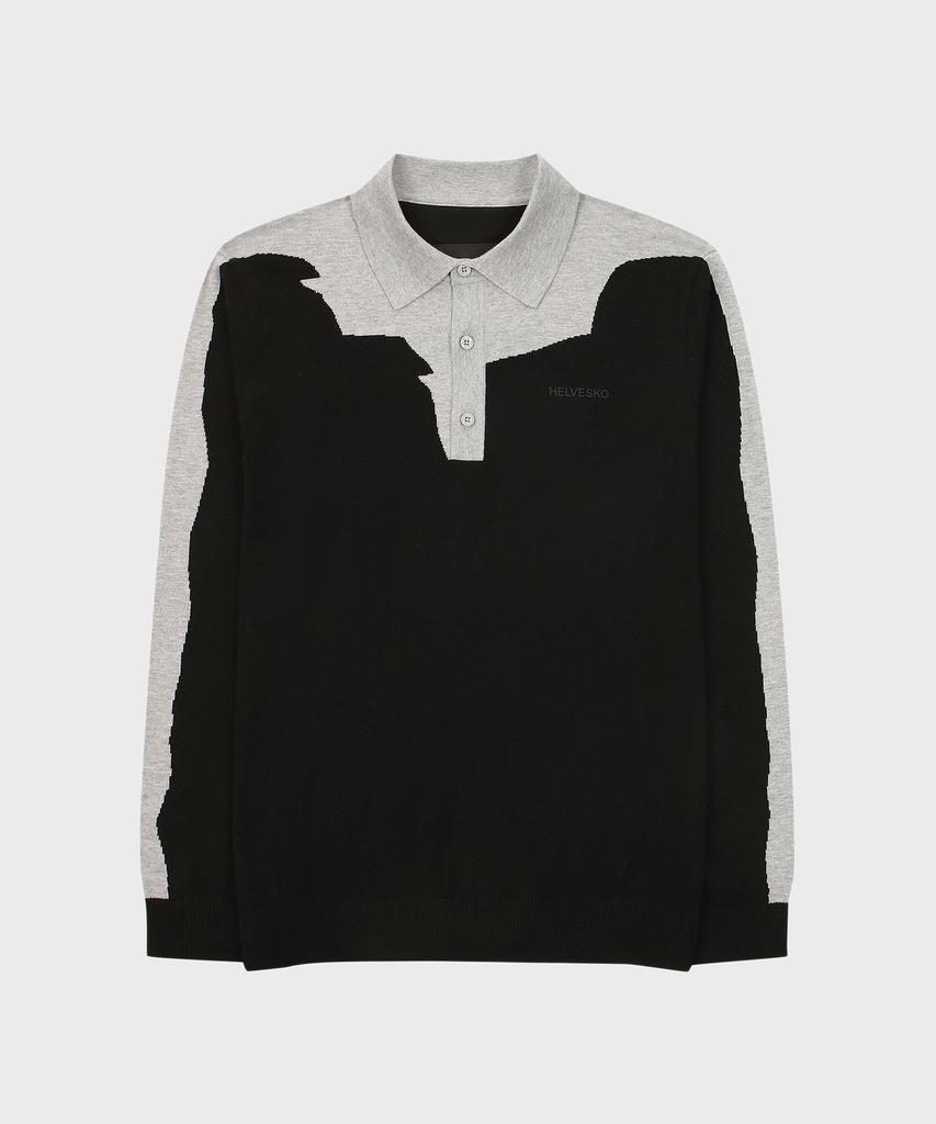 HELVESKO Color Block Intarsia Y-Eri Sweater (Black)