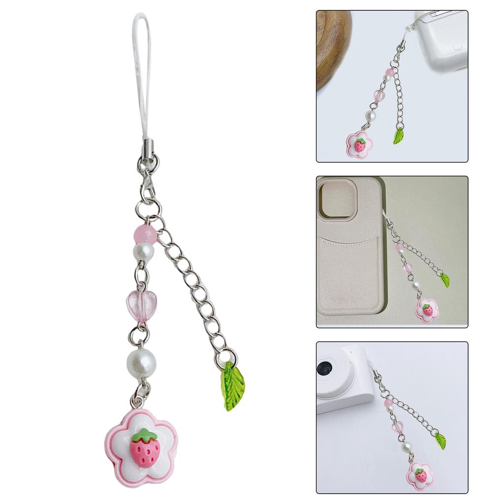 Sturdy Acrylic Beaded Phone Charm Pendant Portable Keychain with Floral Heart Versatile Fashion Accessory for Women