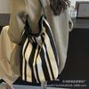 Large Capacity Bag Women's Bag 2025 New Trendy Korean Casual Canvas Tote Bag Contrasting Striped Shoulder Messenger Bag