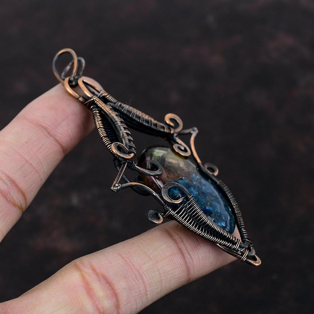 Подвеска с арбузным турмалином, подвеска с драгоценным камнем, обернутая медной проволокой, потрясающая подвеска, дизайнерское ювелирное изделие, подарок на годовщину, ювелирные изделия ручной работы из меди