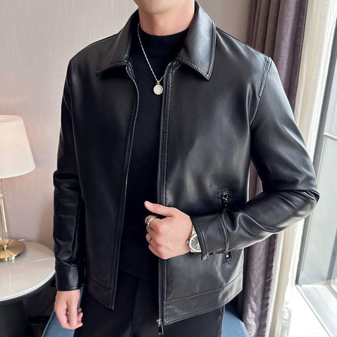 Мотоциклетная кожаная куртка Мужская свободная куртка из искусственной кожи Повседневная куртка пилота с лацканами