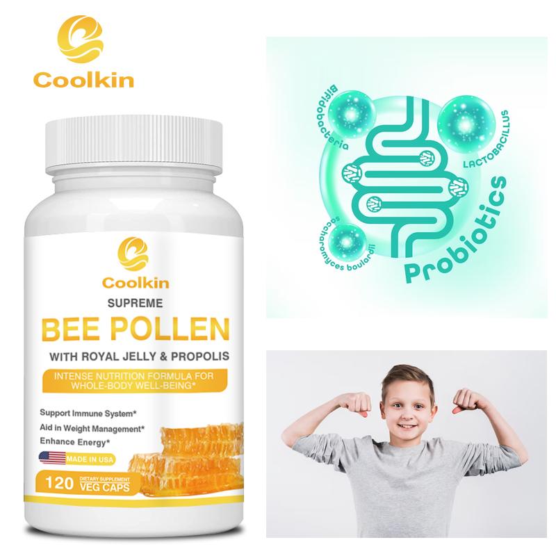 Premium bee pollen capsules, brighten skin tone, boost immunity, and replenish energy. 120 vegetarian capsules.