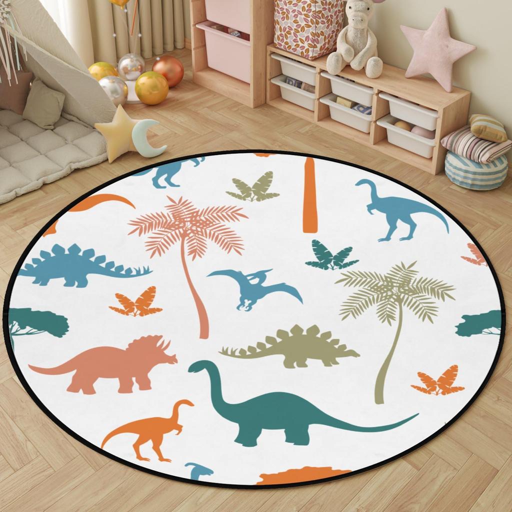 Мультяшный ковер круглый с динозавром, милый ковер-круг с динозавром для гостиной, игровой комнаты, офиса, декора прачечной, противоскользящий, комфортный, игровой коврик для йоги