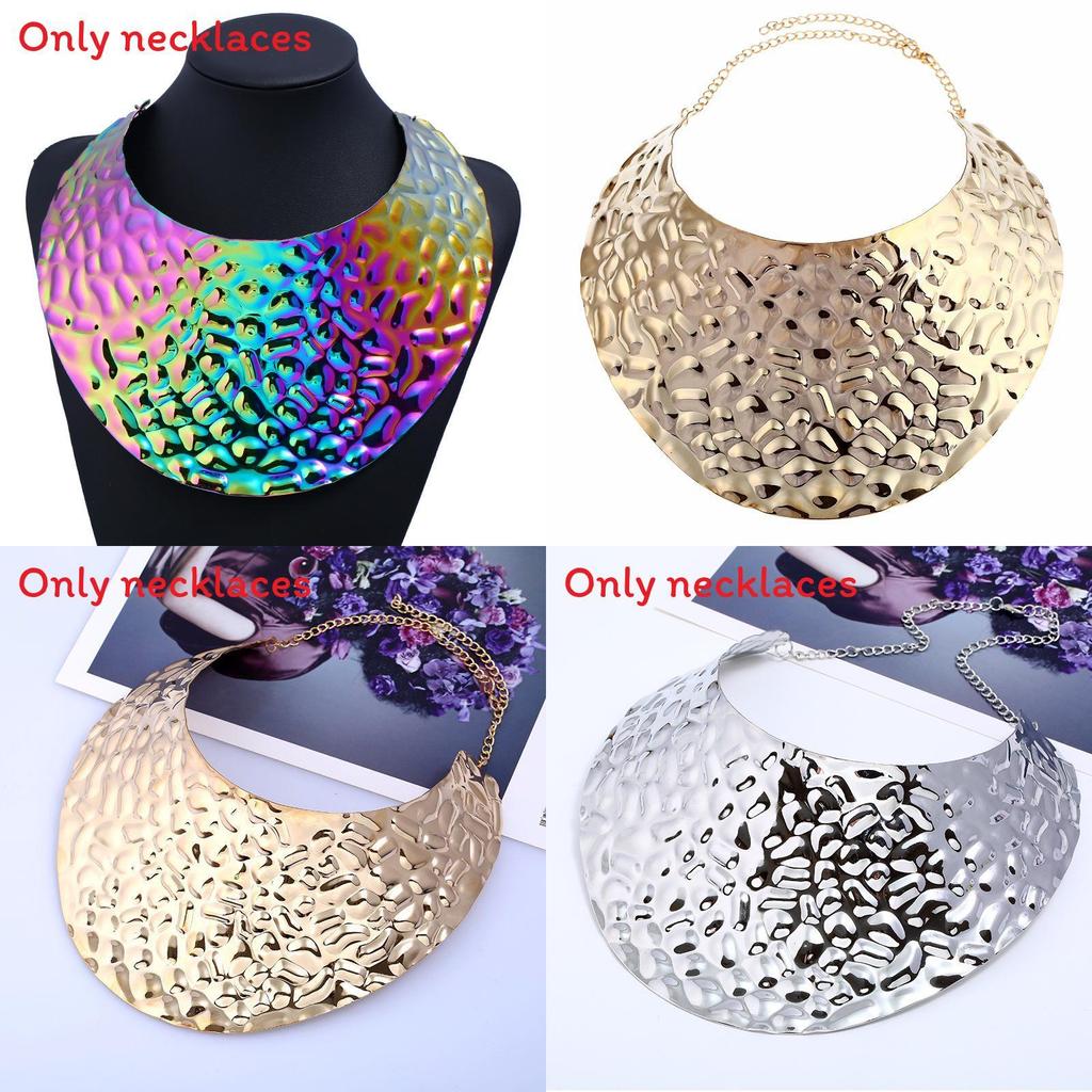 Fashionable Colorful Embossed Metal Disc Design Women Necklace For Punk Rock And Artistic Style Events