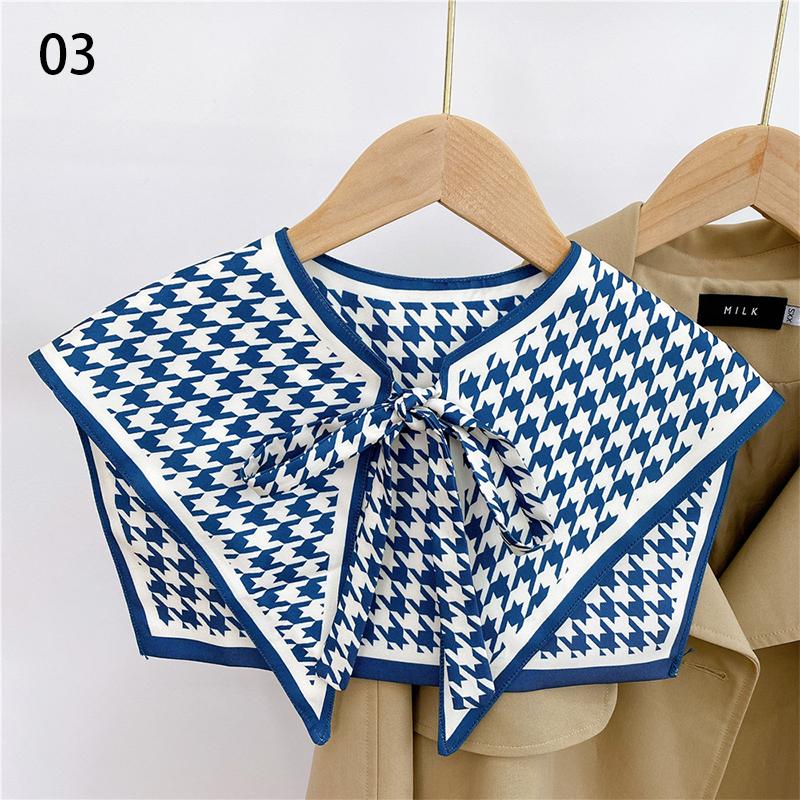Front Tie Fake Collar For Women Vintage Print Detachable Collars Houndstooth Letter Fake Collar Shawl Wrap Scarf Neckwear Cape