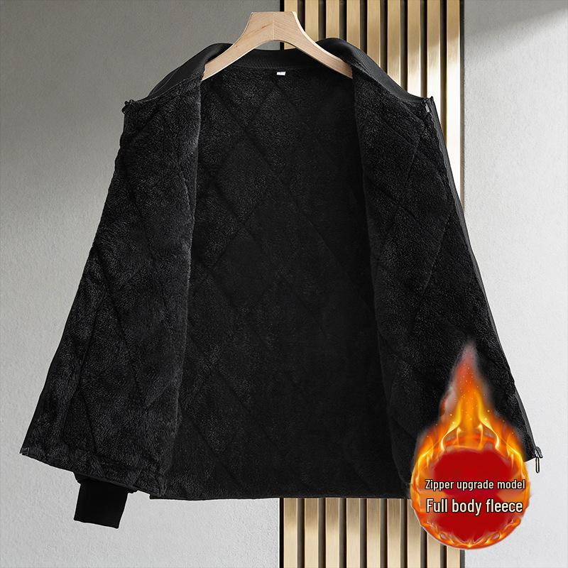 Men's Thickened Flannel-Lined Cotton Jacket - Autumn/Winter, Loose Fit, Plus Size, Warm Base Layer Outerwear