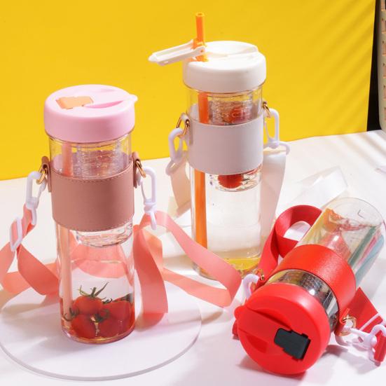 Water Bottle with Straw Food Grade Shatter-Proof Leak Resistant Wide Mouth Water Tumbler Fruit Infuser Water Bottle