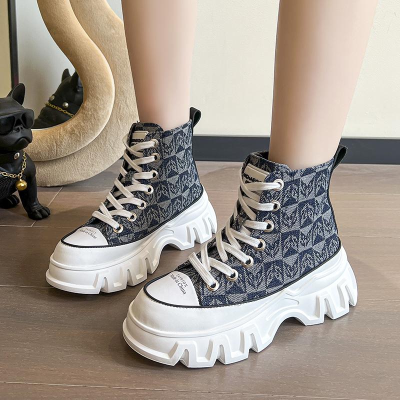 Обувь для женщин 2024 Новинка Горячая распродажа До середины икры Осенние женские ботинки Леопардовый принт На шнуровке Высокий каблук Водонепроницаемые