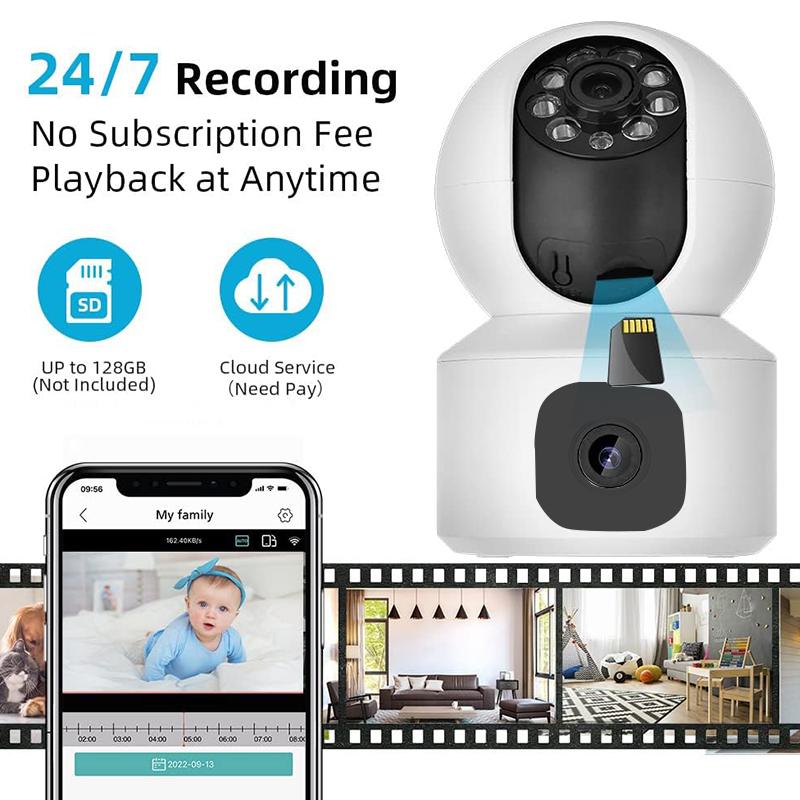 IP-камера PTZ с двумя объективами, 2,4 ГГц WiFi, автоматическое слежение, видеоняня, система видеонаблюдения CCTV для дома, двойной экран