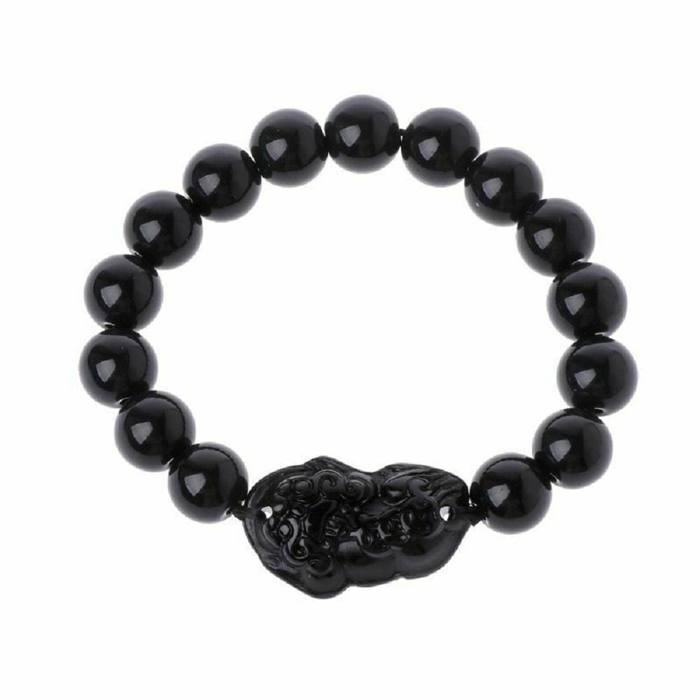Feng Shui Pixiu Women Attract Wealth Wristband Bracelets Obsidian Stone Beads Good Luck Bangle