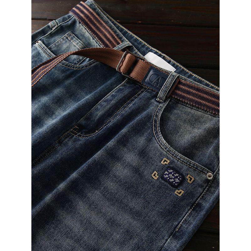 Тяжелый Хороший Товар Стандартный Ремень Излишки Заказа Внешней Торговли Мужские Четыре Сезона Повседневные Эластичные Прямые Зауженные Джинсы Брюки