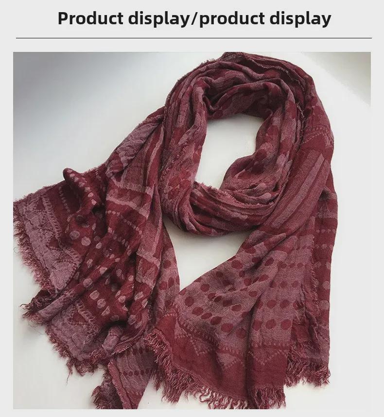 2023 Новый женский японский батик темно-синий в горошек и со звездами двухслойный жаккардовый шарф-шаль