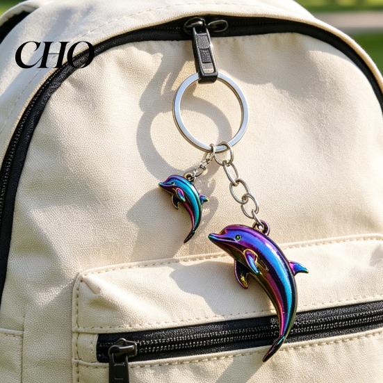 Animal Keychain Pendant Zinc Alloy Dolphin Design Key Chain Easy to Hang Electroplated Metal Ring Backpack Car Accessory Oxidation Resistant