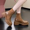 Мода Rimocy Женская мода Платформа Ботильоны Осень Зима Толстый каблук Вязаные Короткие Сапоги Женские Слипоны PU Кожаные Ботинки Mujer