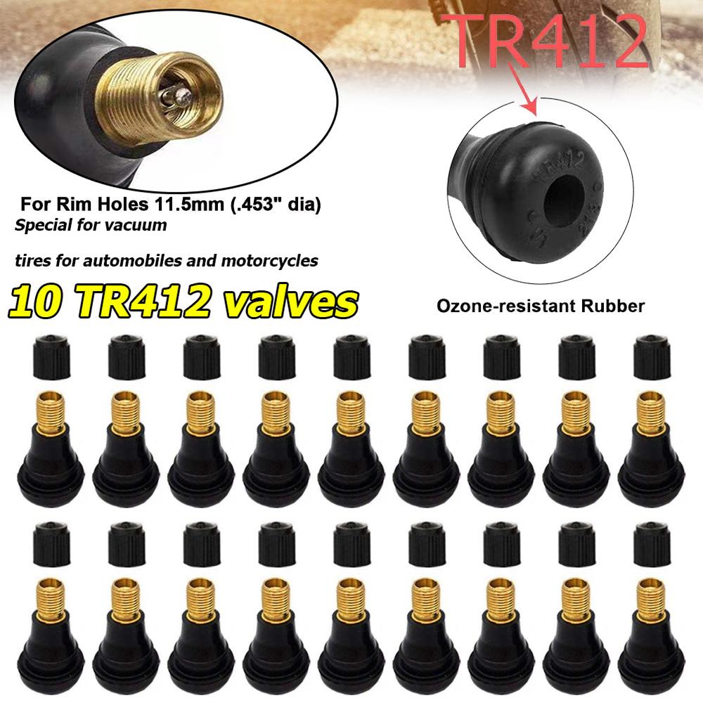 10pcs TR412 Tubeless Tire Tyre Valves Replacement Snap-in Rubber Valve Stems for Car Motorcycle