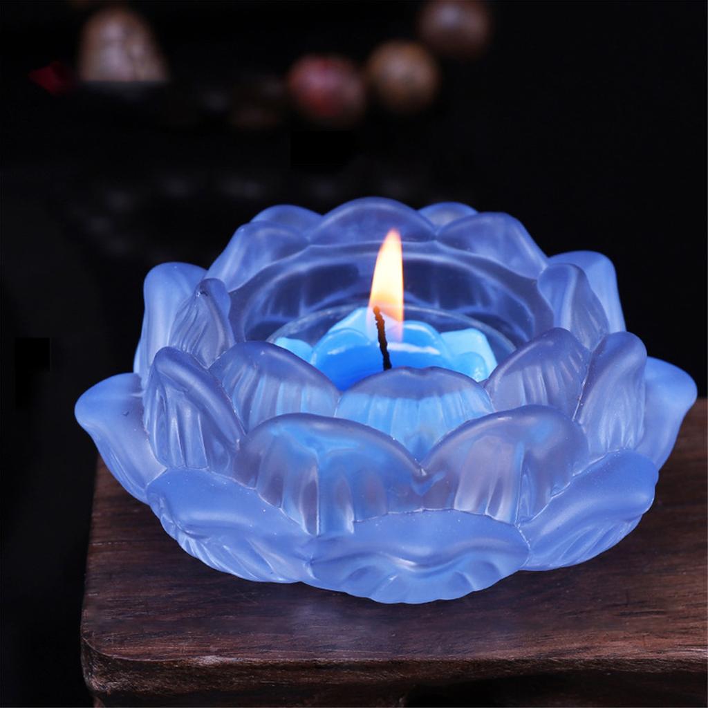 7 Colors Crystal Glass Lotu Flower Candle Tea Light Holder Buddhist Candlestick
