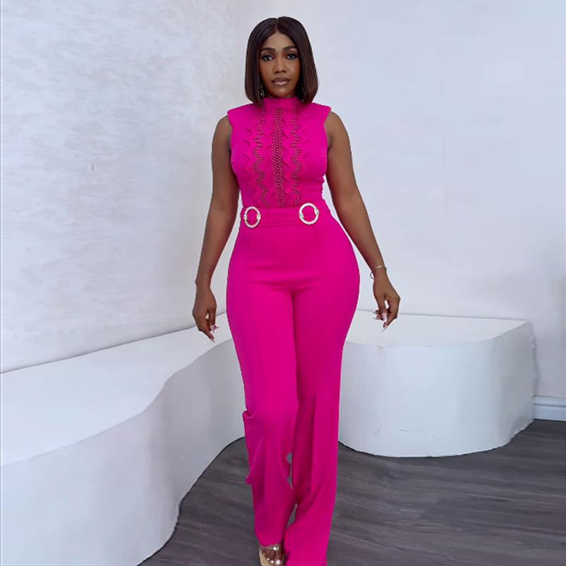 Женский летний темпераментный кружевной комбинезон без рукавов с высокой талией, повседневный комплект