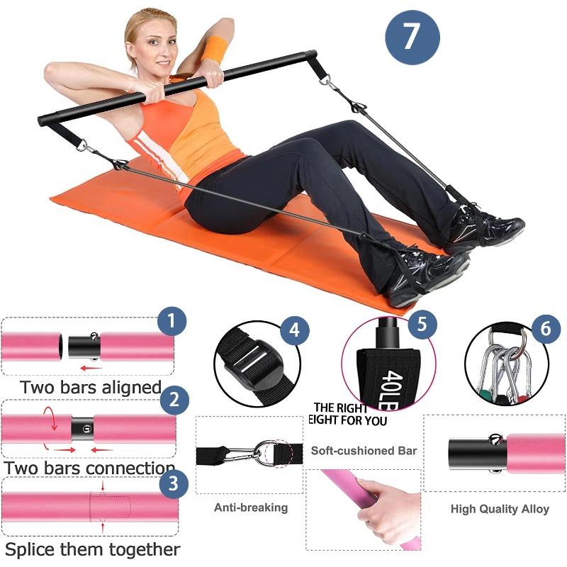 180LBS SET Pilates Bar Collection Resistance Bands Lightweight for Home Fitness Total Body Workouts Chest Expansion Back Training and Body Stretch